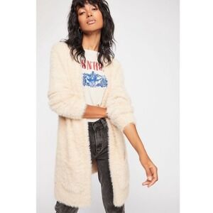 Free People Fuzzy Cardigan Blush Pink Open Front Knit Pockets Women's Size Small